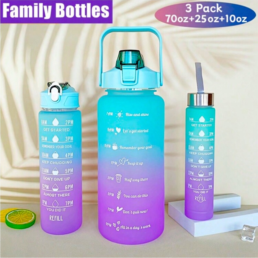 3 Motivational Water Bottles for Sports, Fitness or Gifts NEW